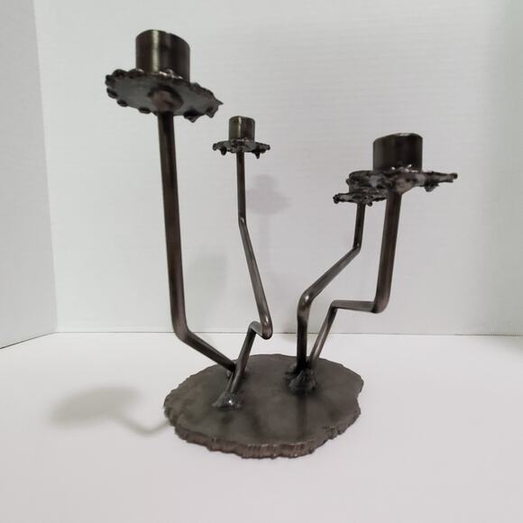 Vintage Signed Val Barbera Brutalist Metal Candelabra 5 Arm Candle Holder - Picture 4 of 16